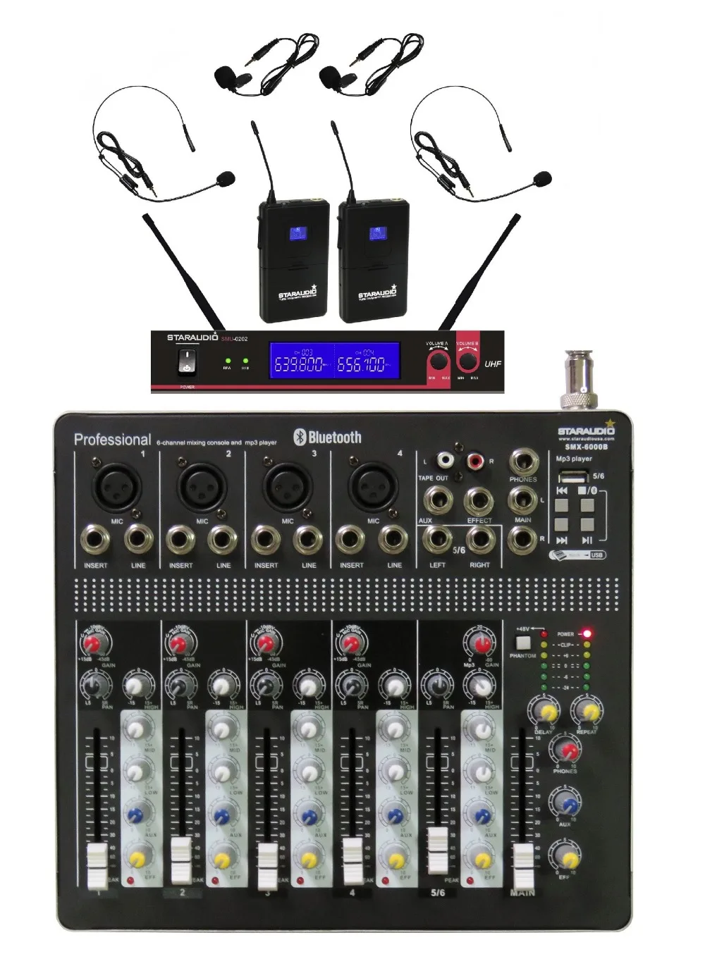 STARAUDIO Pro PA DJ сценический караоке 6-канальный BT USB микширующий пульт с гарнитура UHF