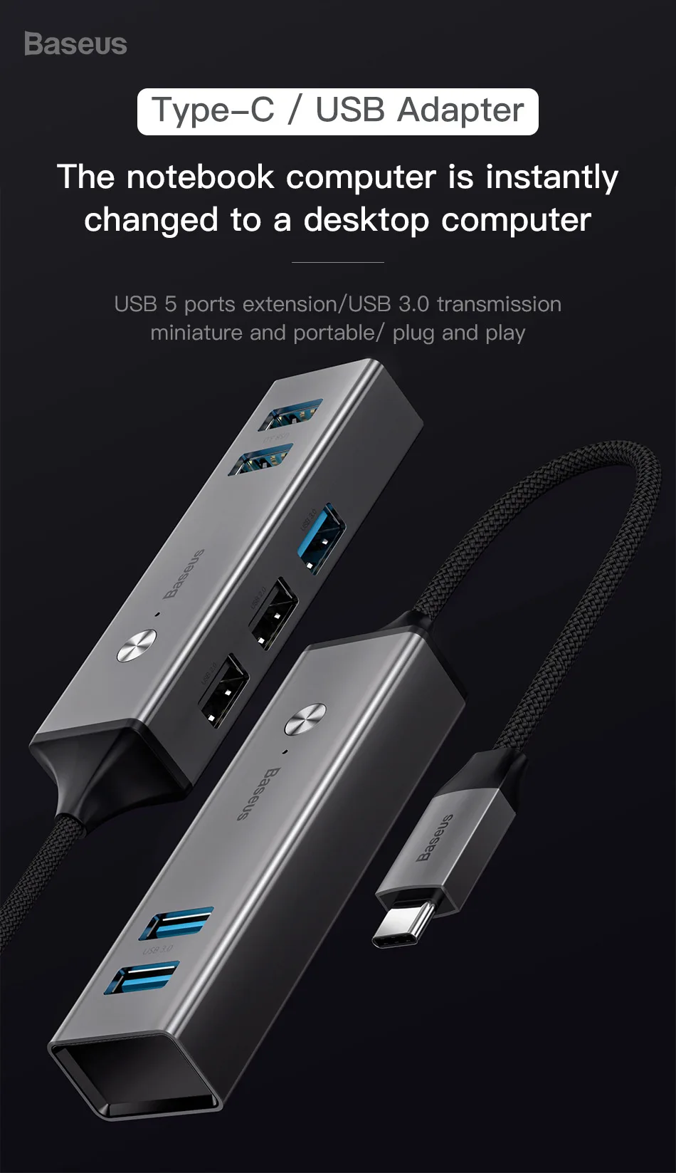 Baseus Мульти USB C концентратор к USB 3,0 USB3. 0 type C концентратор разветвитель для Macbook Pro Air несколько портов USB-C type-C usb-хаб HAB адаптер