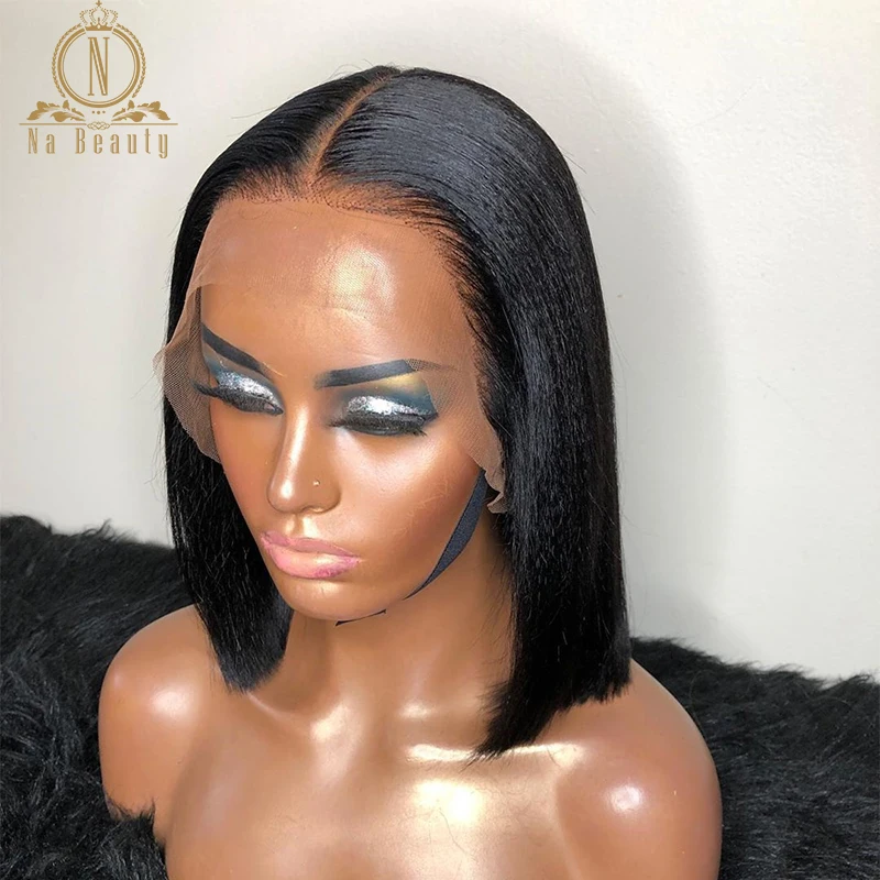 

Yaki Short Bob Lace front Human Hair Wigs Pre Plucked Yaki Straight 150% Density 13x4 Deep Part Frontal Remy Brazilian Hair