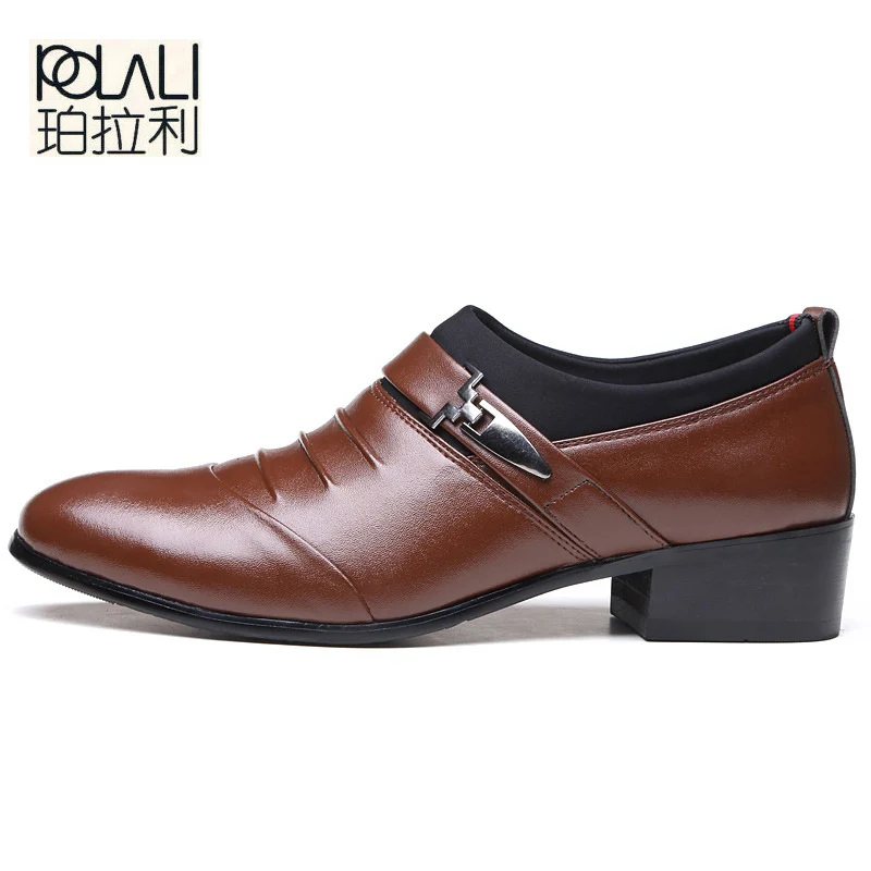 

POLALI Spring Autumn Men Dress Shoes Pointed Toe Slip-On Mans Footwear Luxury British Leather Wedding Male Social Shoe Big Size
