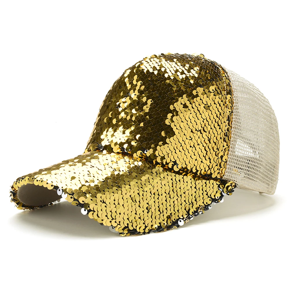 Женская шапка с отверстием для хвоста бейсбольная Кепка новая мода бейсбольная блестящая грязная булочка бейсболка от солнца Кепка s для активного отдыха - Цвет: Золотой