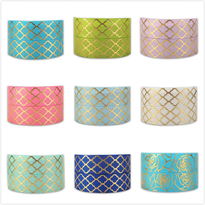 7/8&quot22mm New Gold foil diamond pattern printed grosgrain ribbon Free shipping | Дом и сад
