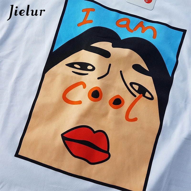 Jielur Harajuku I am Cool, белая футболка с забавным буквенным принтом, Женская Корейская креативная женская футболка, модная пародия, черный топ, футболка, S-XL