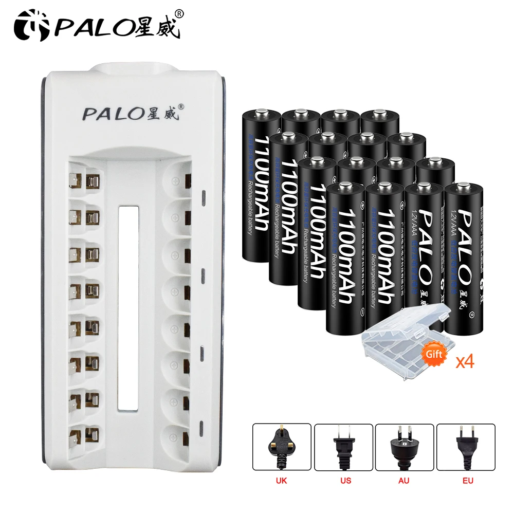 

PALO 16pcs AAA rechargeable battery aaa batteria ni-mh 1.2v batteries with LED display charger for aa aaa ni-mh ni-cd battery