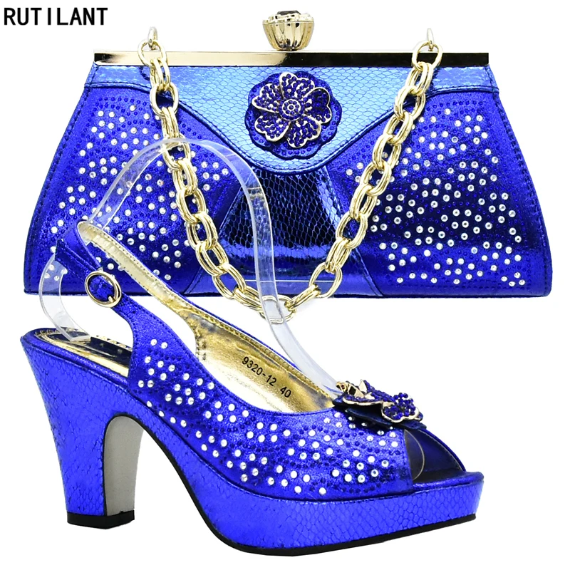 New Royal Blue Shoes and Bag Sets for Women Italian Shoes with Matching