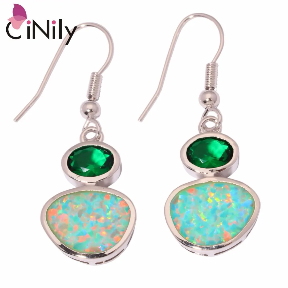

CiNily Created Green Fire Opal Green Quartz Silver Plated Wholesale for Women Jewelry Gift Drop Earrings 1.5" OH2564