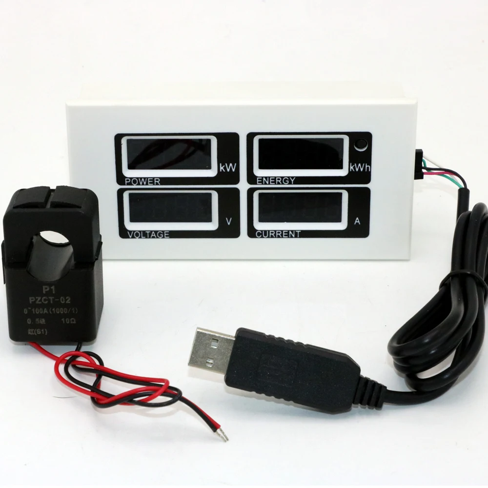 

4 in 1 AC 80v-260V Digital 0~100A Watt Power Energy Meter Volt Amp Ammeter Voltmeter CT Coil Split USB cable for computer