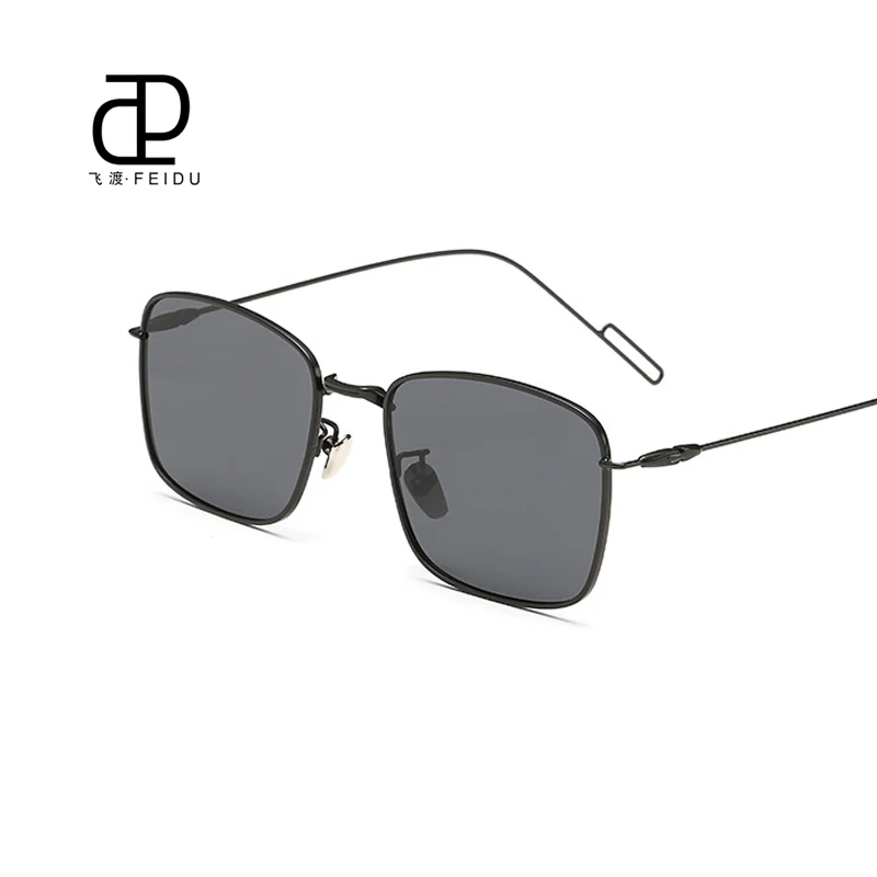 FEIDU высокое качество сплав Квадратные Солнцезащитные очки для женщин мужские брендовые дизайнерские ретро плоские линзы солнцезащитные очки Oculos De Sol Feminino с коробкой - Цвет линз: Black Frame grey
