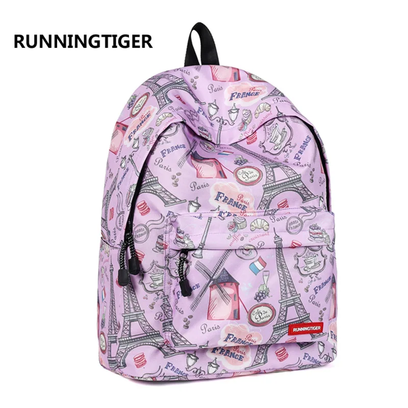 RUNNINGTIGER розовый рюкзак с принтом Эйфелевой башни Женский Повседневный Рюкзак