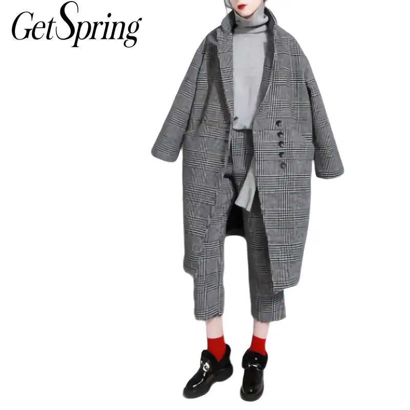 

GETSRING Women Wool And Cashmere Coat + Bristles Wide Leg Pants Suit Women Woolen Coats Set Woolen Overcoat Autumen Winter