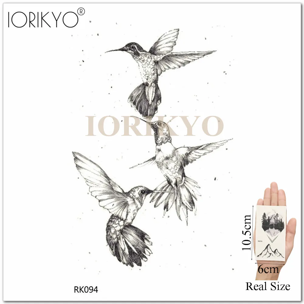 Мужская временная татуировка IORIKYO черная Колибри тату наклейки для женщин