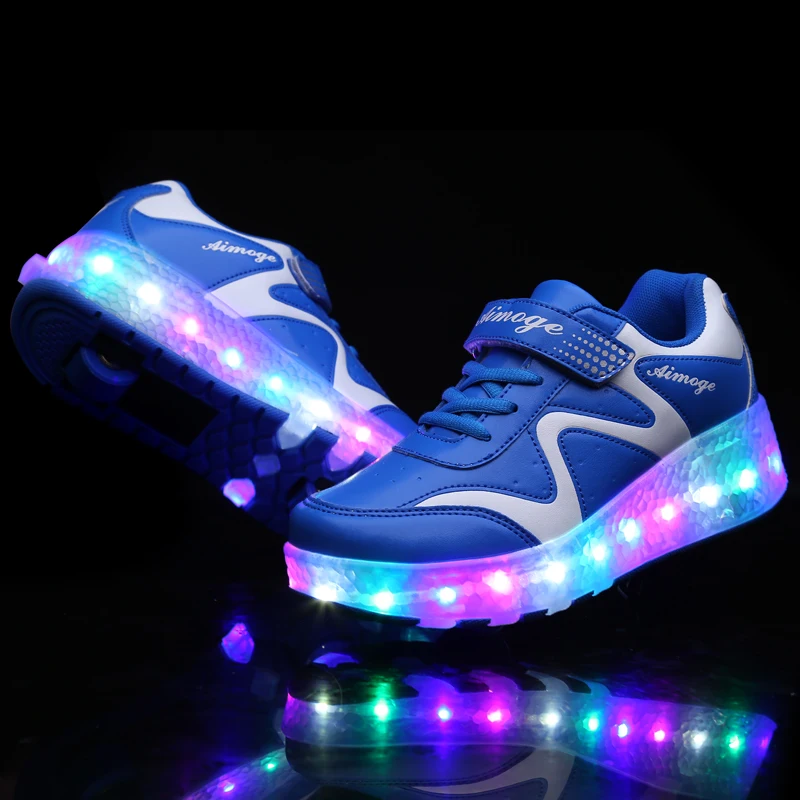  Colorful LED Double Roller Light Up Skate Shoes Women Men Flashing Automatic Glowing Pulley Roller  - 32907048854