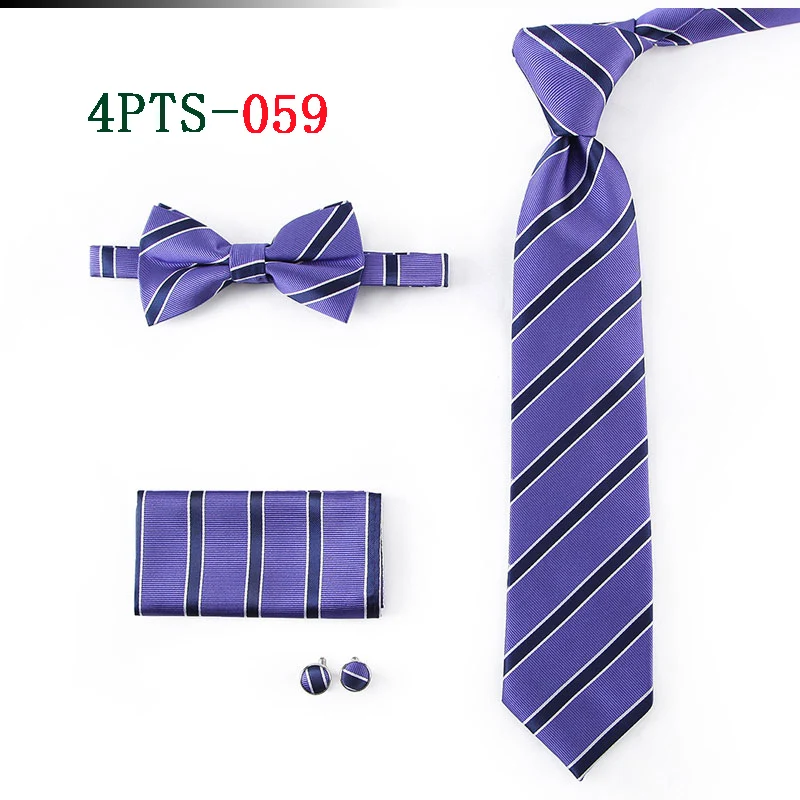 HOT 7.5cm Men Neck Tie Striped Paisley Necktie Bow Handkerchief Cufflinks Set Men's Party Wedding Pocket Square Bowtie Tie Sets