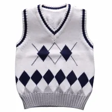 Вязаный жилет для маленьких мальчиков от 2 до 6 лет Детский кардиган, школьная форма, стильный вязаный свитер с v-образным вырезом, жилет осенние детские пуловеры