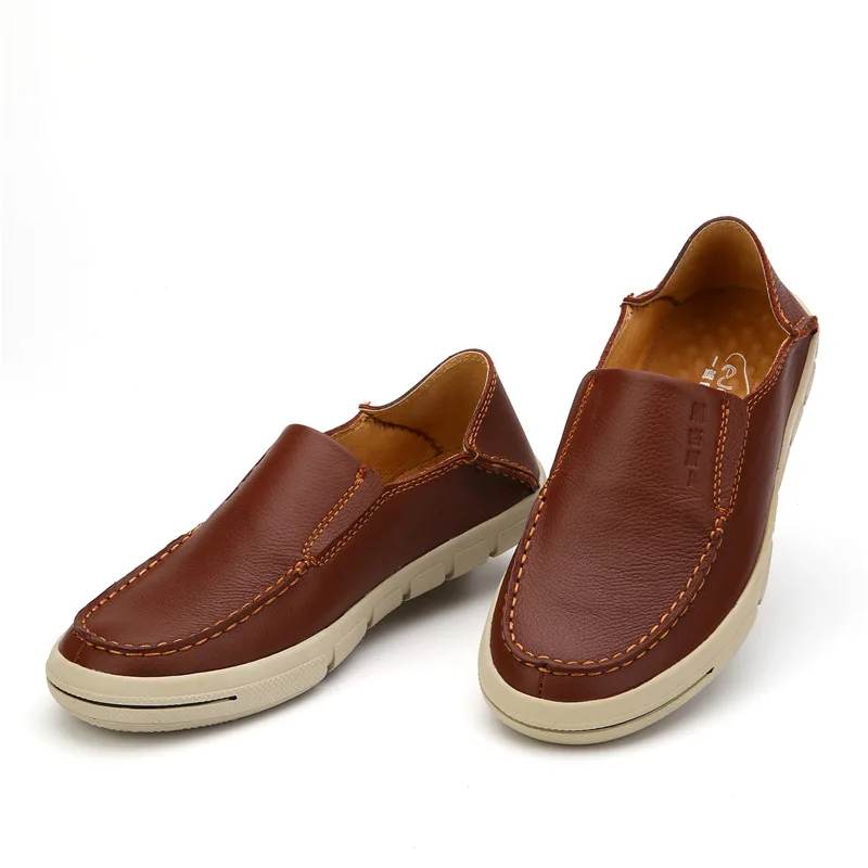 

2016 High Quality men's Genuine Leather shoes Slip-On Flats Round Toe Flats Male Fashion Business Casual Driving Loafers 2011-1