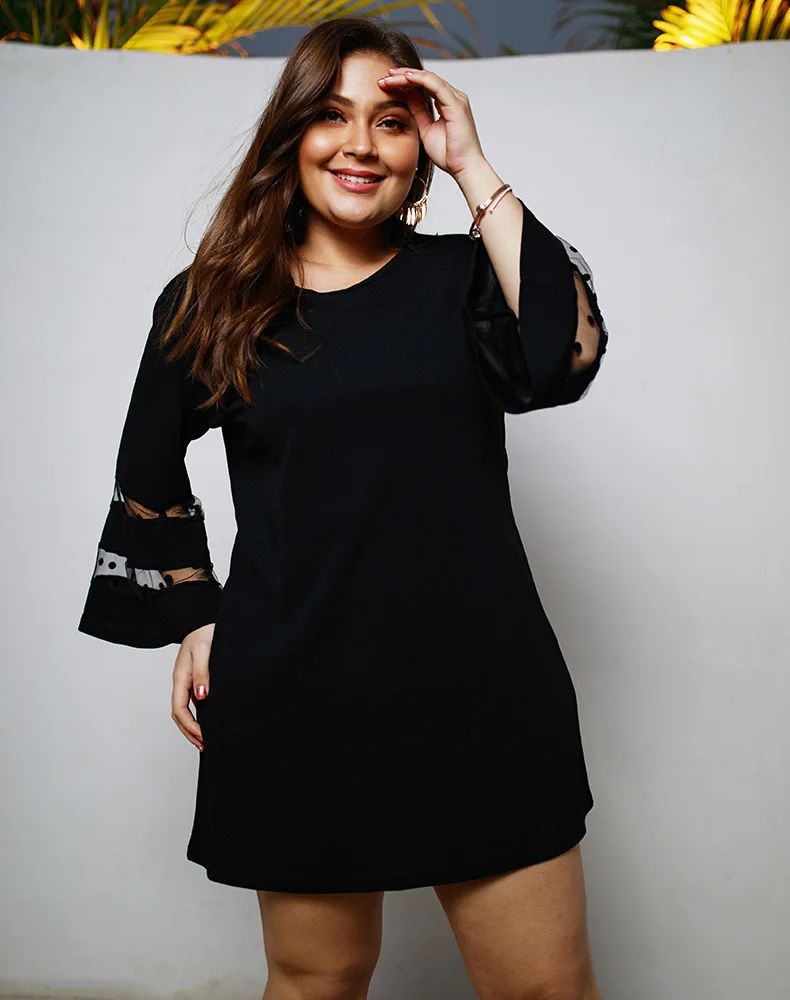 

Plus Size Women Summer Dress Mesh Patchwork Knitted Dresses Vestidos Verano 2019 XL-XXXXL Female Large Size Evening Party Dress