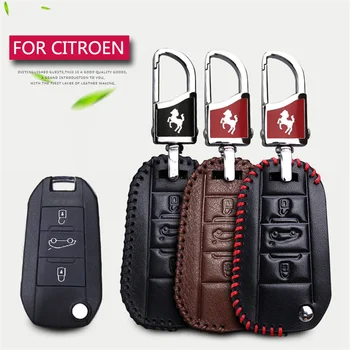 

For Citroen Key Chain Cover Real Leather Car Key Case For Citroen C3 C5 C4 Xsara Picasso C8 c4L Elysee Berlingo Key Shell Rings