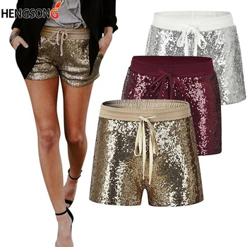 

2018 Summer Women Sequins Shorts Casual Elastic Waist Gold Paillette Shorts Sexy Women Short Pants Bling Clubwear Short Trousers