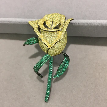 

Romantic Yellow Rose brooch flower brooch solid silver with cubic zircon fine women jewelry for dress or coat