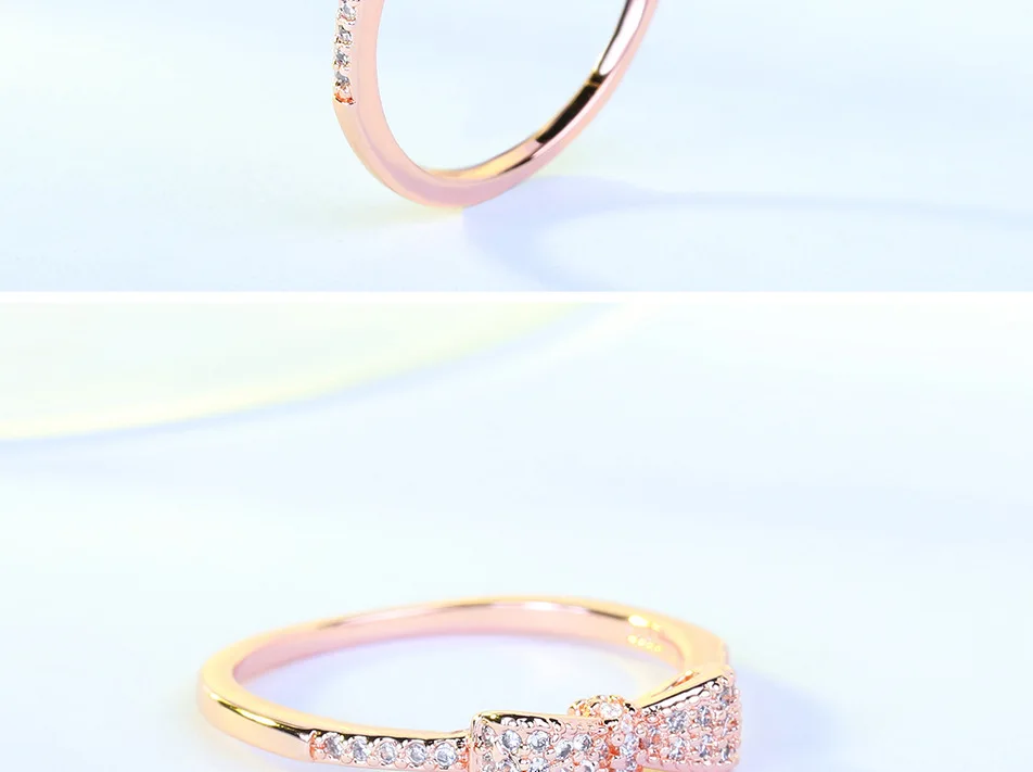 2 цвета подлинный розовое золото цвет сверкающий лук-узел стекируемые кольца микро Pave CZ для женщин Свадебные украшения