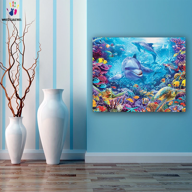 

DIY colorings pictures by numbers with colors The undersea world picture drawing painting by numbers framed Home