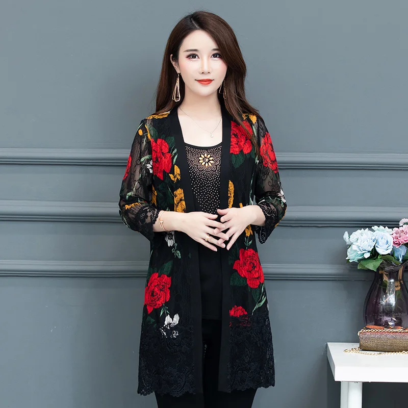 Best  new Spring and summer woman silk cloud jacket woman nine-point sleeve baseball uniform women's prin