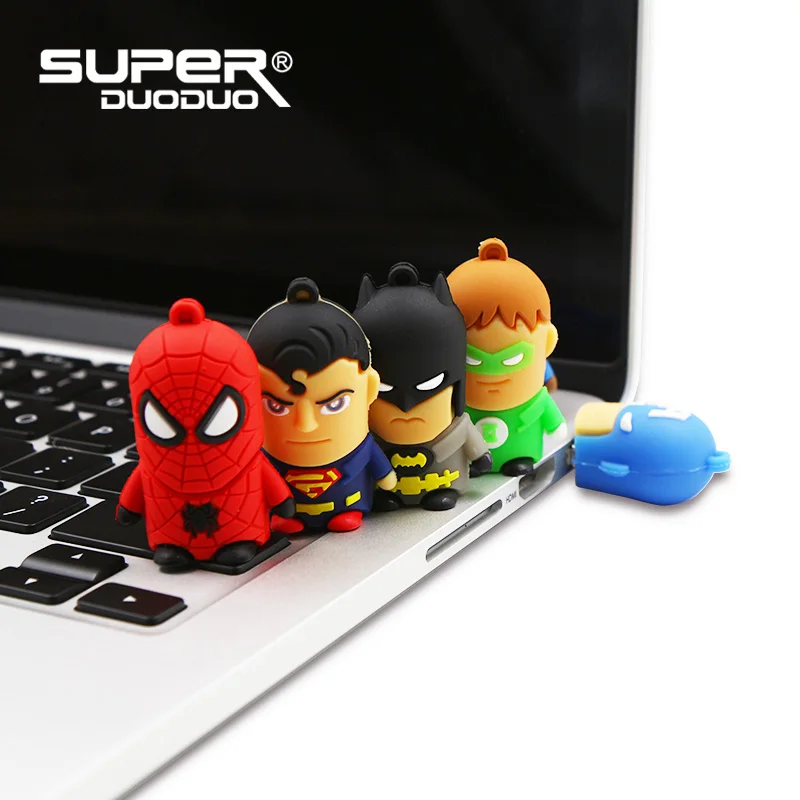 Флеш-накопитель из натуральной кожи, 4G, 8G, 16, 32G, USB 2,0, USB флеш-накопитель, флешка, флешка, мультяшный персонаж, Супермен, Бэтмен, USB накопитель