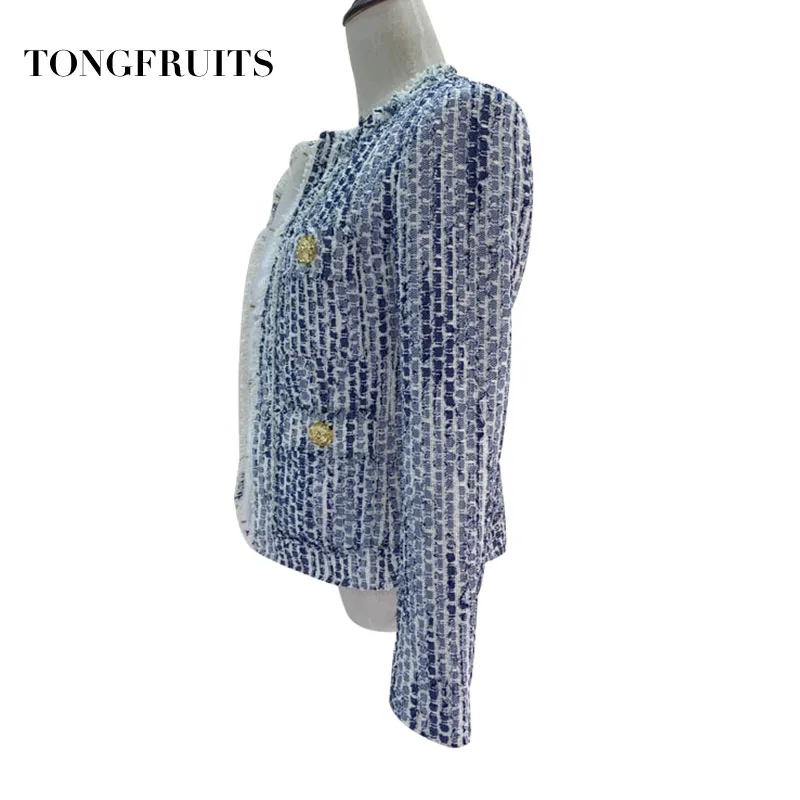 High End Runway Office Lady Custom Cotton Slim Coat Women Fashion Long Sleeve Checkered Tweed Coat Women Jacket Outerwear