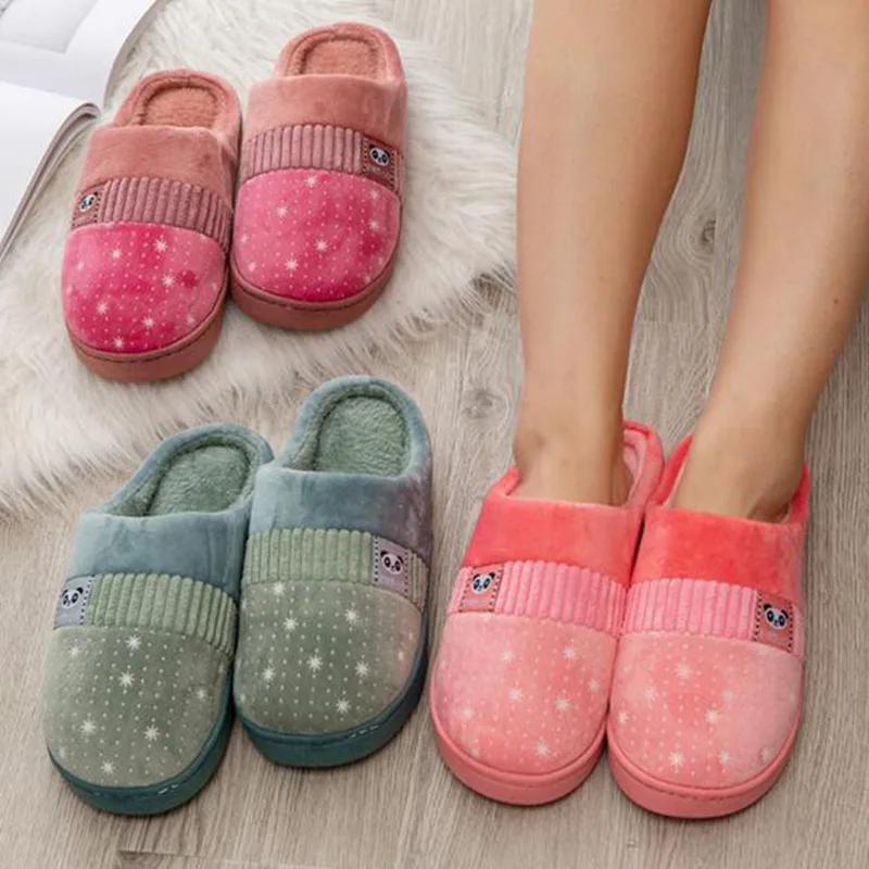 

Indoor Wear Women Casual Flats Cotton Slippers Female Mules Winter Keep Warm Non-slip Pointed Printed Furffy Slippers Shoes