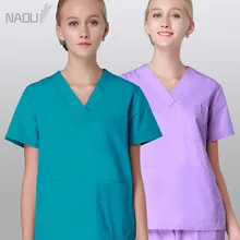 Женская и мужская медицинская одежда хирургический костюм наборы стандартная Униформа сплошной цвет v-образный вырез хлопок поли рабочая одежда s