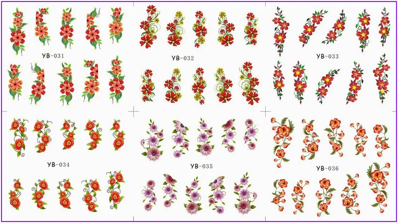 

6 PACK/ LOT WATER DECAL NAIL ART NAIL STICKER LARGE FLOWER YB031-036