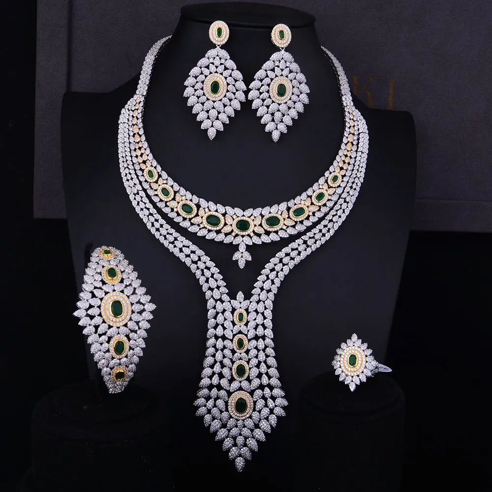 GODKI 2 Layers Luxury Fashion Women Bridal Cubic Zirconia Love Design Necklace Naija Bride Wedding Dubai Jewelry Set Set