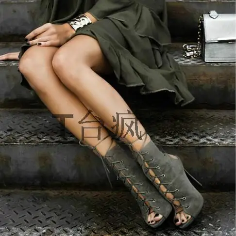 Luxury Brand Shoes Women Short Boots Lace up open Toe Color Block Thin Heels Season Botas Women Gladiator Ankle Boots