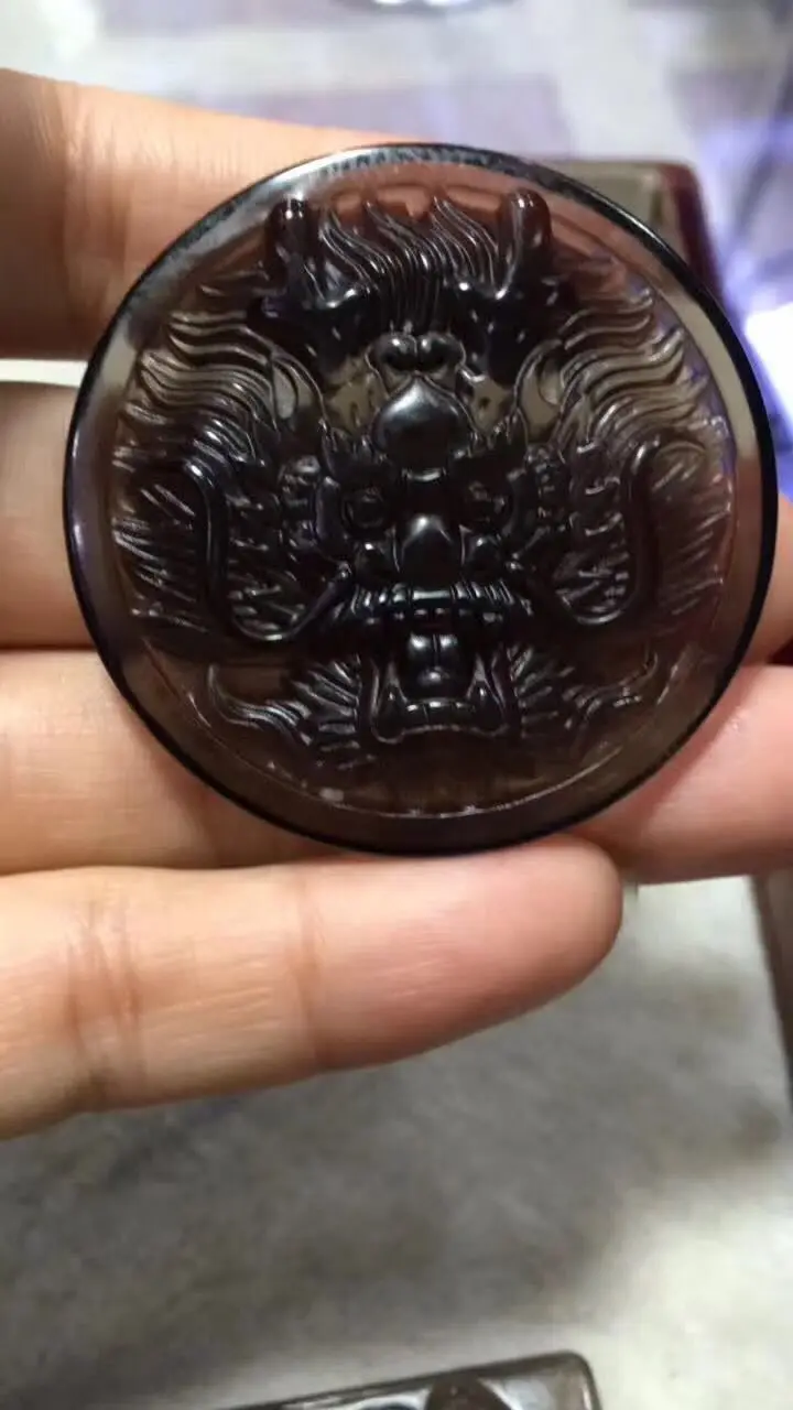 

Natural Ice Obsidian Hand Carved Dragon Head Lucky pendant free necklace