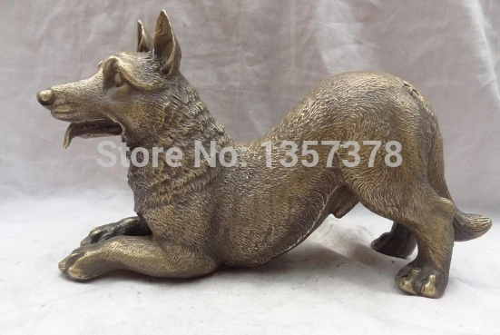 

shitou 00631 10" Chinese Bronze Patrol Dog Huntaway Shepherd Dog Statue Animals Sculpture
