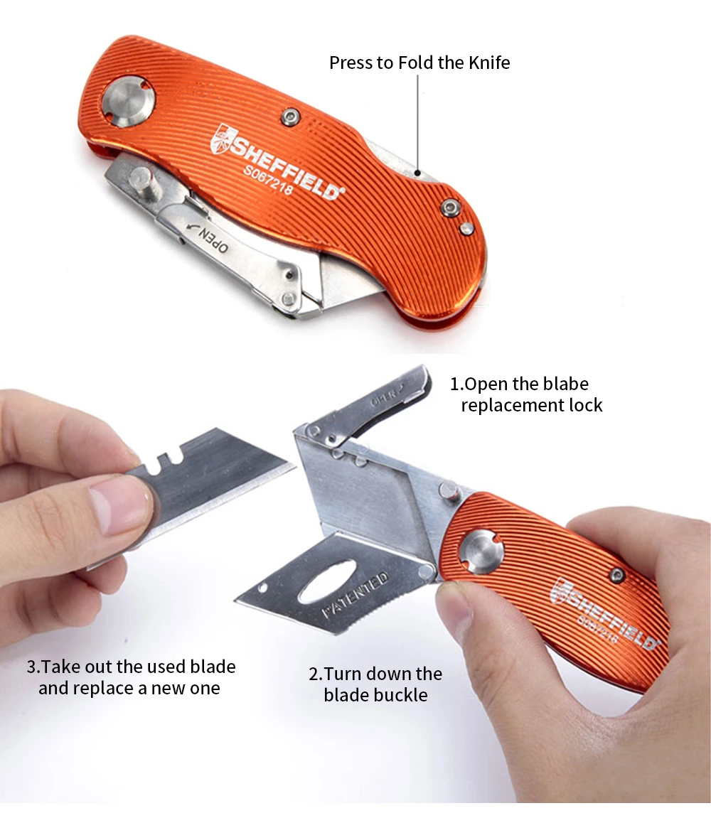 Шеффилд Универсальный складной нож с 10 шт. Бесплатный подарок крюк ножи лезвия и 10 шт. универсальные лезвия сталь резак инструмент