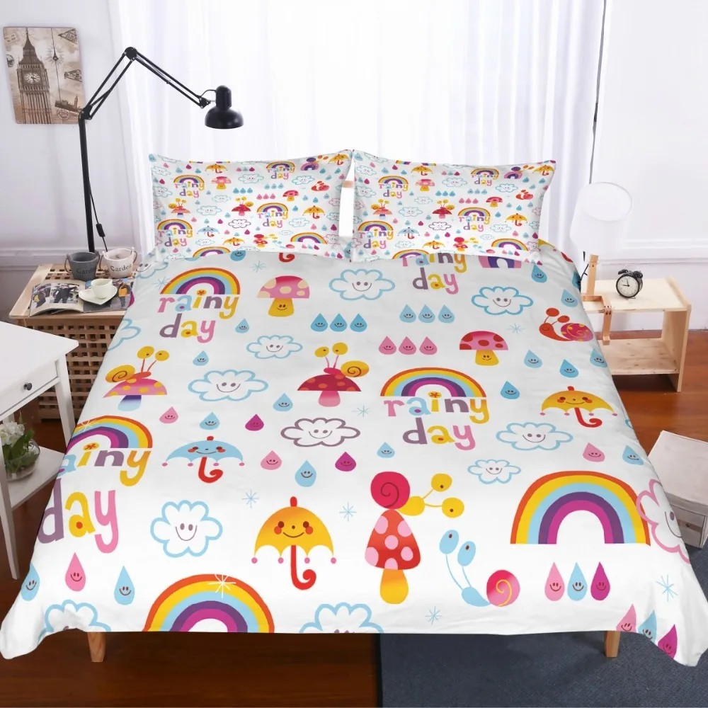 Cartoon Rainbow Kids Microfiber Bedding Set Duvet Cover Set Animals 3D Print Bed Linen Set Pillowcase Twin Full Queen Bedclothes