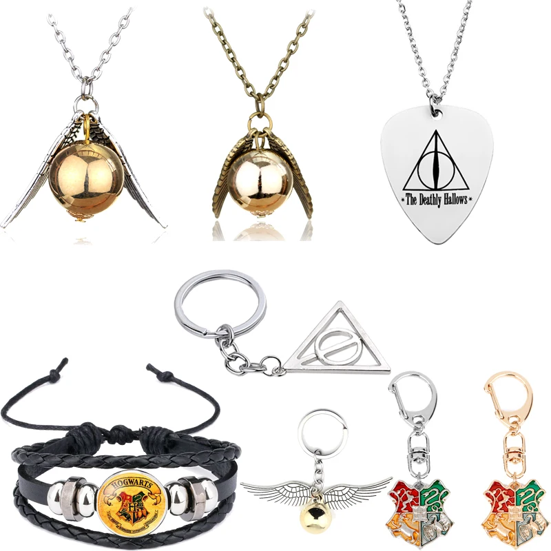 

Golden death Snitch Key Chain Harri Potter necklace Magical harry Hogwarts Keychain figure Pendant Keyring finger ring bracelet