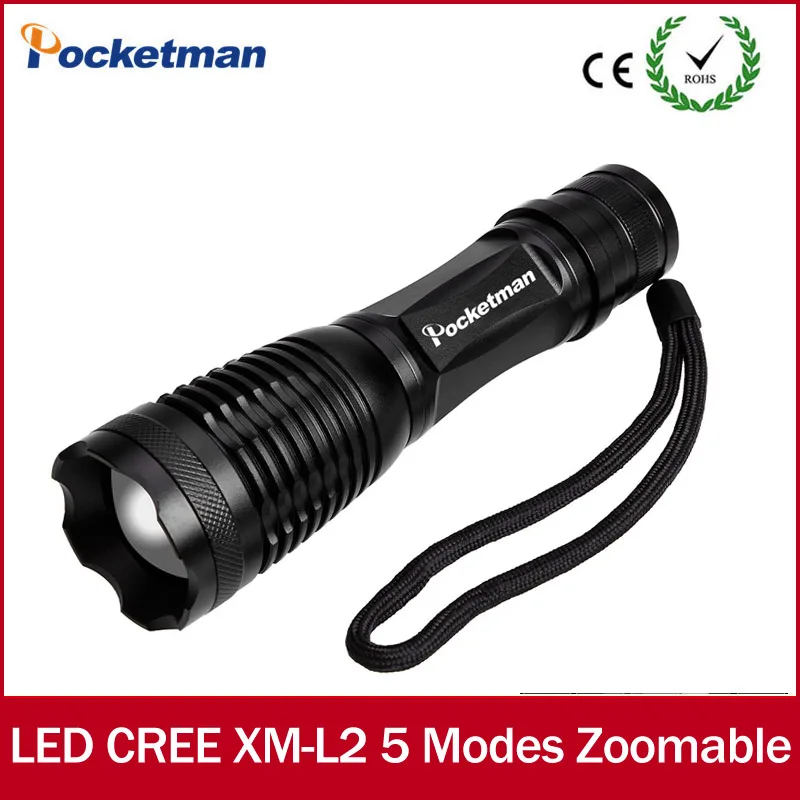 

LED flashlight cree xm-l2 linternas 5 MODES Waterproof linternas torch Zoomable lampe torche Super bright Free shipping zk50