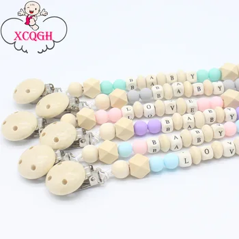 

XCQGH Personalized Name Wooden Baby Pacifier Clip Chain Soother Nipple Holder Infant Newborn Feeding Teether Holder