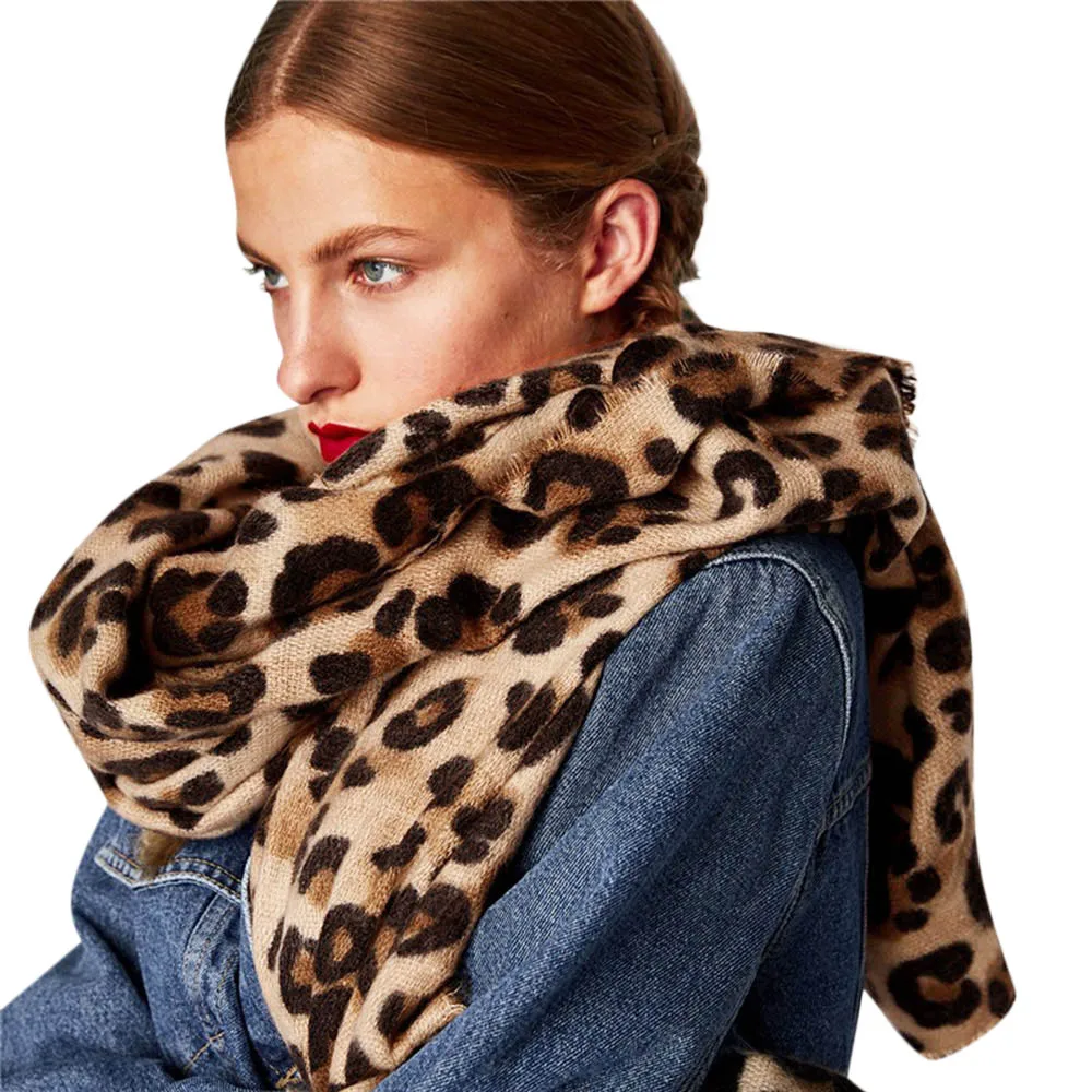 Шарфы для дамы Для женщин зимние теплые с леопардовым принтом шерстяная шаль мягкий длинный шарф шеи люксовый бренд хиджаб шарф женский