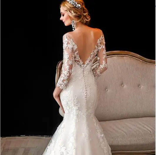 Lace Wedding Dress 2016 Lique Off Shoulder 3 4 Sleeve Lace Wedding Dress 2016 Lique Off Shoulder 3 4 Sleeve Mermaid Bridal Gown Open Back Robe De Marriage In Dresses From Weddings Events