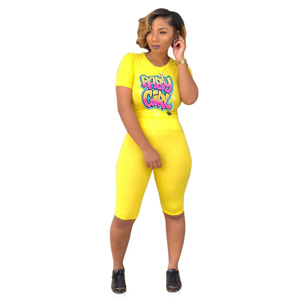 

2019 new women summer baby girl letter print o-neck short sleeve t-shirt knee length pants suit two piece set tracksuit GLY206