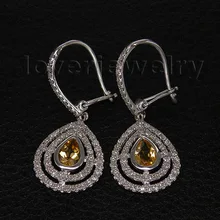 Вечерние queen серьги в виде капель! Романтический груша 4x6 мм сплошной 18Kt из белого золота с бриллиантами цитрин Обручение серьги E00147