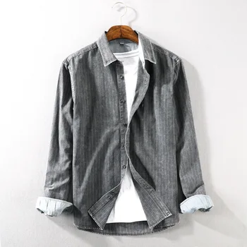 

Men 2019 Spring And Autumn Fashion Brand Vintage Striped Cotton Long Sleeve Shirt Male Casual Simple Thin Black Shirt Cloth