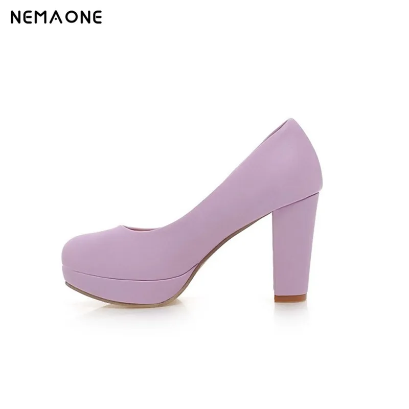 

NEMAONE Hot sales women shoes fashion Square Toe high heels Slip-On Concise Elegant women pumps PU Leather Spring/Autumn shoes
