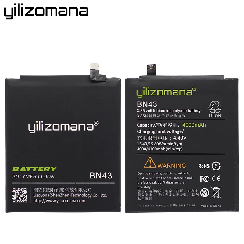 YILIZOMANA BN43 Оригинальный аккумулятор для телефона Xiaomi Redmi Note 4X/Note 4 Global Snapdragon 625 4000 мАч