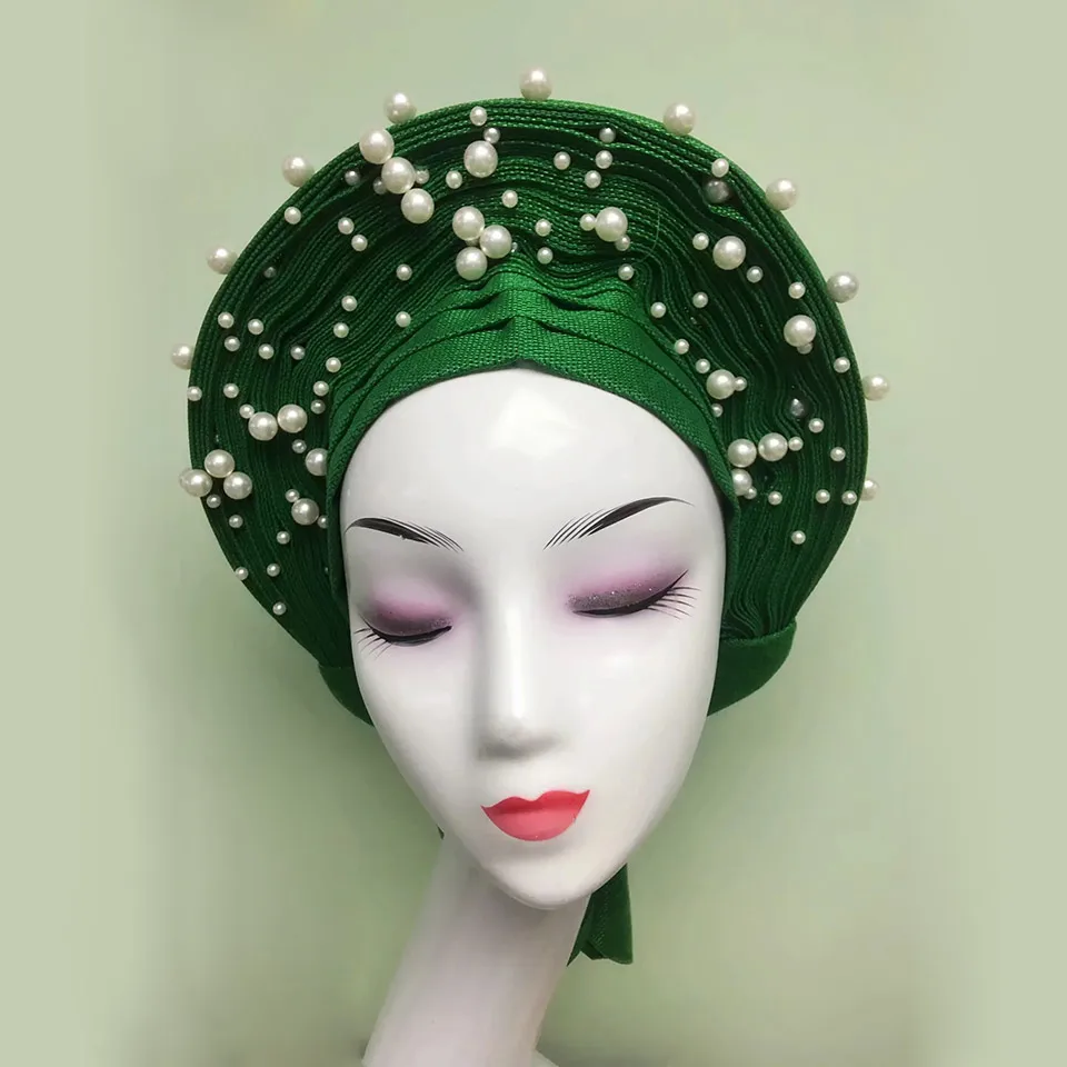 Новейший Авто геле, готовые геле, ASO OKE, зеленая африканская повязка, женская шляпа нигерийский Autogele MONA-5