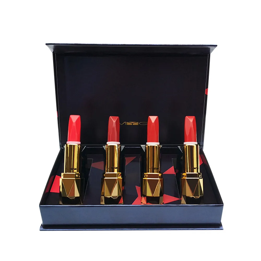 Four color glittering lipsticks with gift box,Diamond shaped red