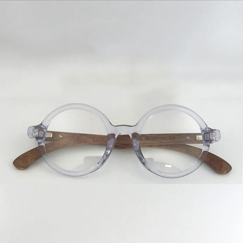 Винтажные круглые очки оправа для женщин и мужчин очки в ретро-стиле оправа по рецепту ручная работа розовая деревянная дужка очки при близорукости - Цвет оправы: Transparent
